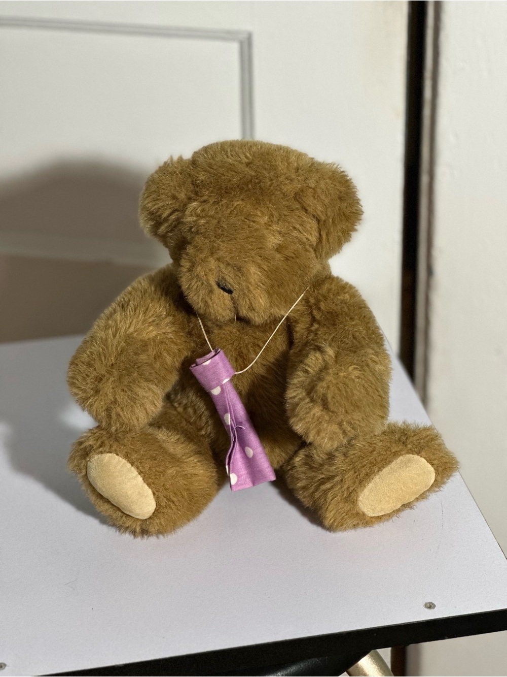 Soft Brown Plush Teddy Bear with Pink Polka-Dot Bow - Kids Toys